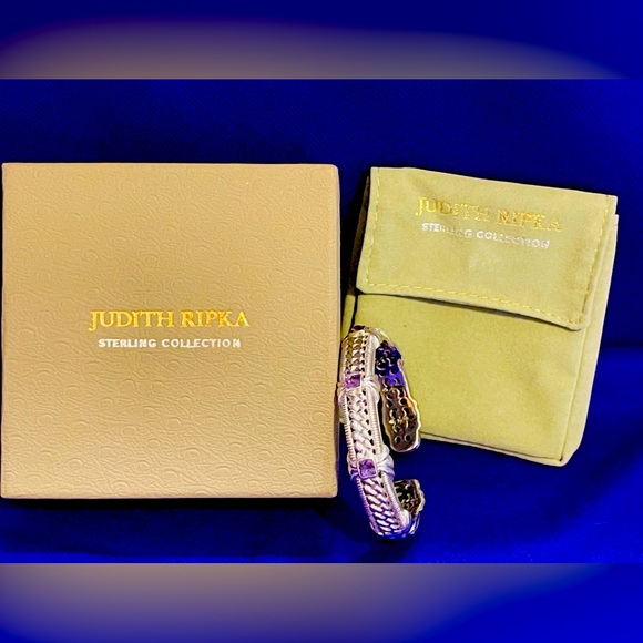 NWOT Judith Ripka Sterling Collection Amethyst Hinged Cuff Bracelet - Picture 3 of 13